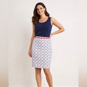 Boden Pencil Skirt Womens Sz 12L Textured White Blue Coral Geometric Print Lined